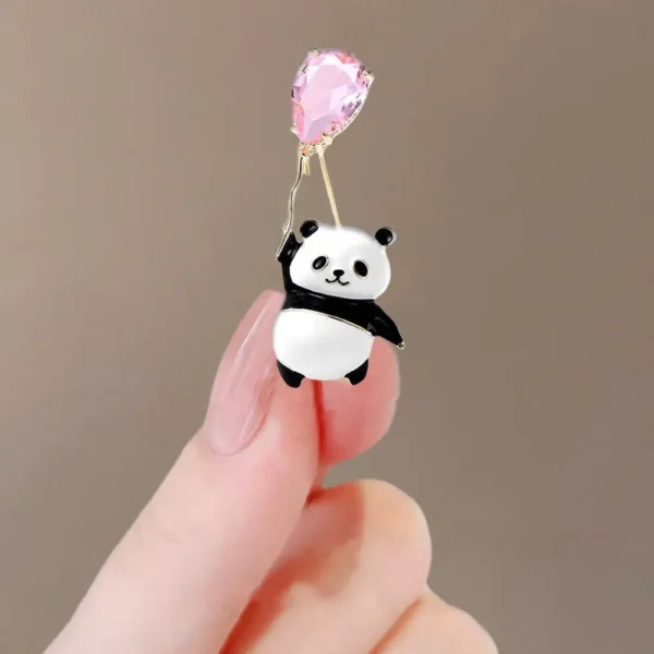 WPDCBR000139-02 Pink Diamond Shaped Panda Brooch Accessory