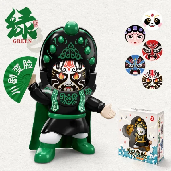 WPDTOM000016 Green Face-Changing Panda Doll Chinese Desk Decor