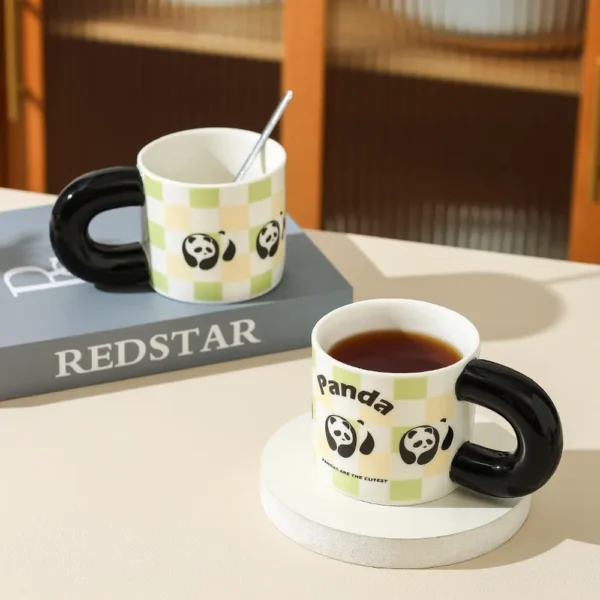 WPLSCPMU0179-02 Trendy Checkered Color-Block Panda Pattern Coffee Mug