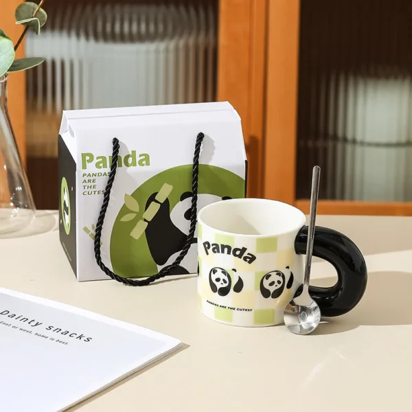 WPLSCPMU0179-03 Trendy Checkered Color-Block Panda Pattern Coffee Mug