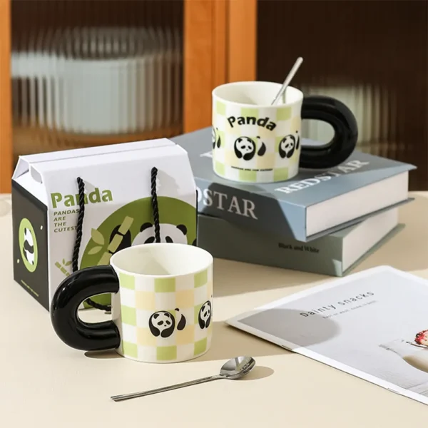 WPLSCPMU0179-04 Trendy Checkered Color-Block Panda Pattern Coffee Mug