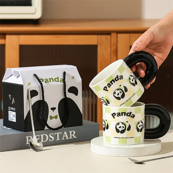 WPLSCPMU0179-05 Trendy Checkered Color-Block Panda Pattern Coffee Mug