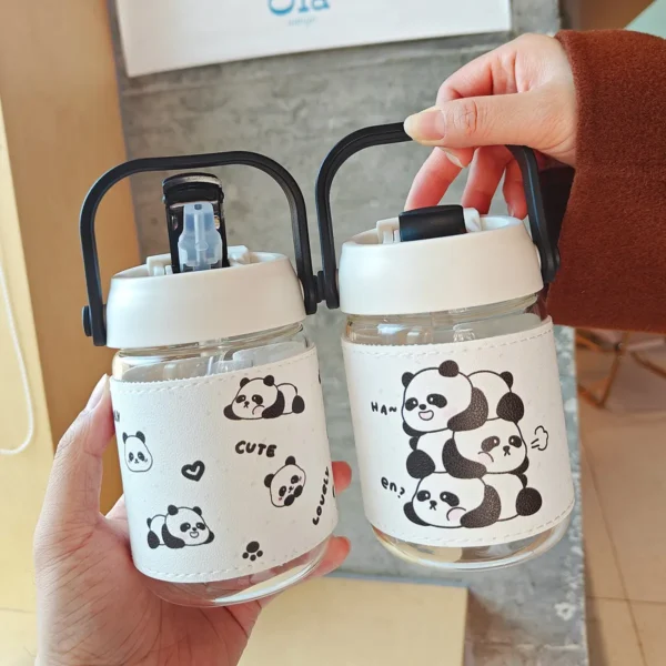 WPLSCPPC0049-0052-02 Various Cute Panda Pattern Portable Glass Straw Travel Cup