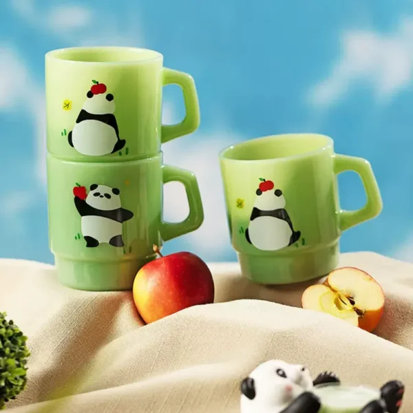 WPLSCPMU0223-0224-01 Vintage Jade-Colored Panda Glass Mug