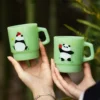 WPLSCPMU0223-0224-02 Vintage Jade-Colored Cute Panda Glass Mug