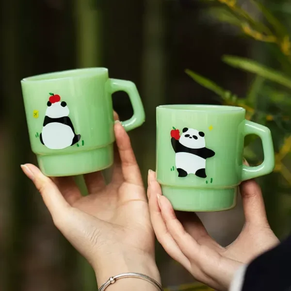 WPLSCPMU0223-0224-02 Vintage Jade-Colored Cute Panda Glass Mug