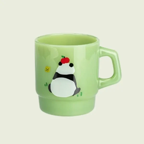 WPLSCPMU0223 Vintage Jade-Colored Cute Panda Glass Mug