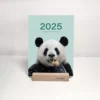 WPLSCD000356 2025 Calendar Cute Popular Panda Photo Wooden Desk Calendar