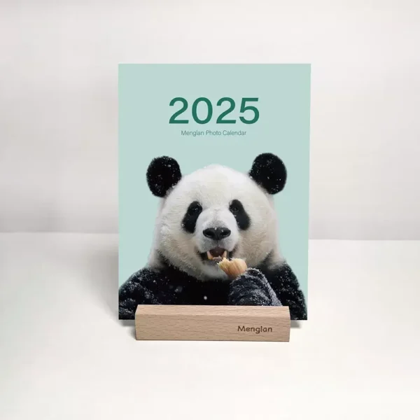 WPLSCD000356 2025 Calendar Cute Popular Panda Photo Wooden Desk Calendar