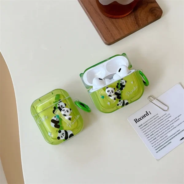 WPASEC000221-0224-02 3D Panda Climbing Bamboo Apple AirPods Case Protective Case