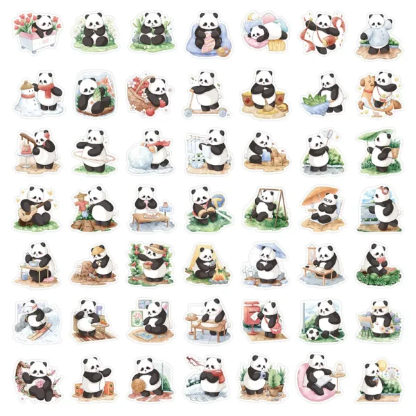 WPDCSK000258-02 50-Pack Cute Cartoon Panda's Day Series Sticker Set