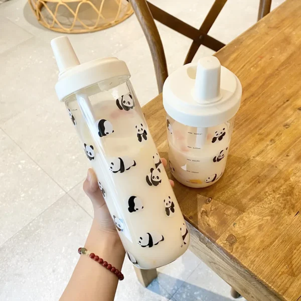 WPLSCPPC0059-0060-01 Cute Panda Pattern Glass Travel Mug with Wide Straw
