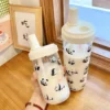 WPLSCPPC0059-0060-02 Attractive Cute Panda Pattern Glass Travel Mug with Wide Straw