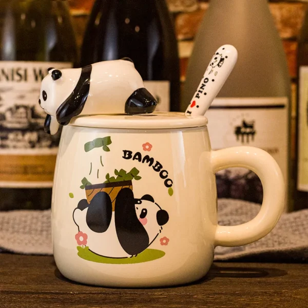 WPLSCPMU0213 Cartoon Embossed Panda Mug Ceramic Cup with Lid Coffee Cup