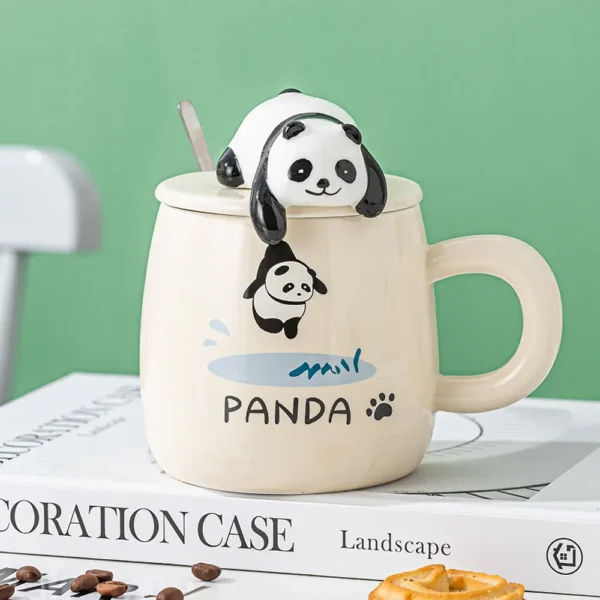 WPLSCPMU0210 Cute Cartoon Panda Ceramic Mug with Lid Coffee Cup