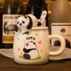 WPLSCPMU0214 Cartoon Embossed Panda Mug Ceramic Cup with Lid Coffee Cup