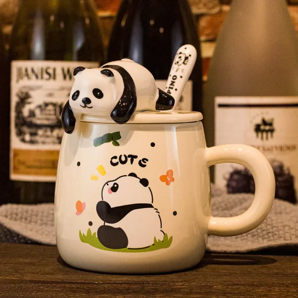 WPLSCPMU0214 Cartoon Embossed Panda Mug Ceramic Cup with Lid Coffee Cup