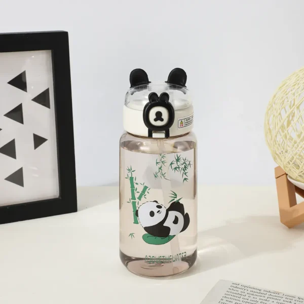 WPLSCPPC0075 Panda Pattern Plastic Large Capacity Portable Straw Water Bottle Black