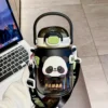 Cartoon Panda Design Large Capacity Portable Straw Water Bottle