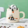WPLSCPMU0211 Cute Cartoon Panda Ceramic Mug with Lid Coffee Cup