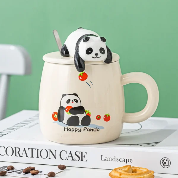WPLSCPMU0211 Cute Cartoon Panda Ceramic Mug with Lid Coffee Cup