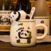 WPLSCPMU0215 Cartoon Embossed Panda Mug Ceramic Cup with Lid Coffee Cup