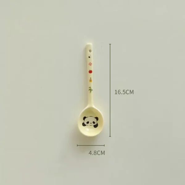 WPHHTW000212 Cute Panda with Flowers Ceramic Spoon Long Handle Home Use