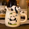 WPLSCPMU0216 Cartoon Embossed Panda Mug Ceramic Cup with Lid Coffee Cup