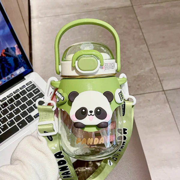 Cartoon Panda Design Large Capacity Portable Straw Water Bottle