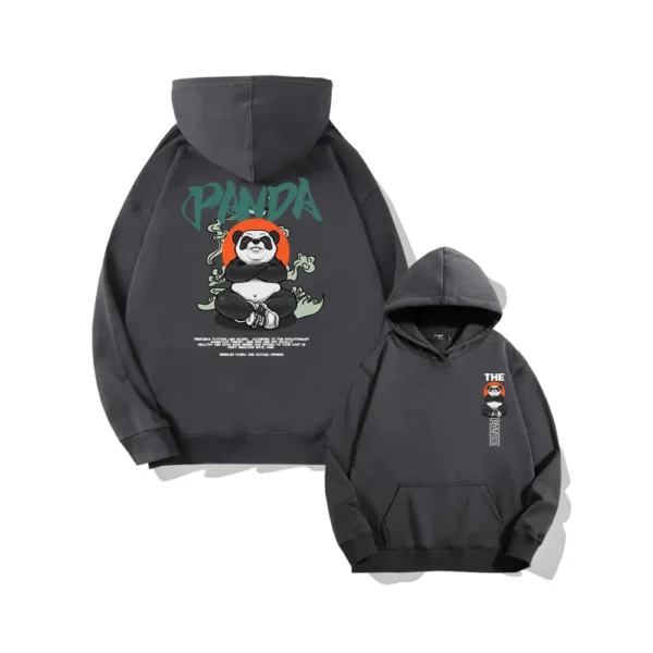 WPCTSS000377 Designer Trendy Panda Hoodie for Men Loose-Fit Sweatshirt Grey