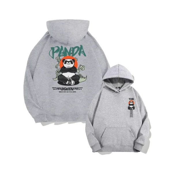 WPCTSS000369 Designer Trendy Panda Hoodie for Men Loose-Fit Sweatshirt Light Grey