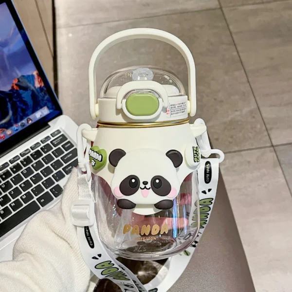 Cartoon Panda Design Large Capacity Portable Straw Water Bottle