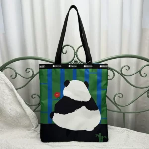 WPBGST000221-01 Cartoon Panda Canvas Bag Cute Printed Lightweight Tote Bag