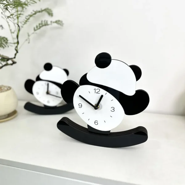 WPHHCL000243-02 Cartoon Creative Panda Bobblehead Design Silent Clock