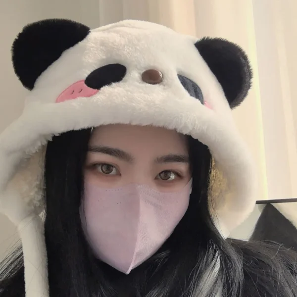Cartoon Cute Blush Panda Hat Thickened Fleece Headwrap