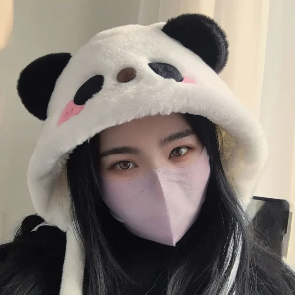 Cartoon Cute Blush Panda Hat Thickened Fleece Headwrap