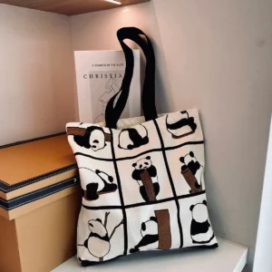 WPBGST000044-01 Cartoon Cute Panda Canvas Tote Bag Large Shoulder Bag