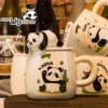 WPLSCPMU0213-216 Cartoon Embossed Panda Mug Ceramic Cup with Lid Coffee Cup
