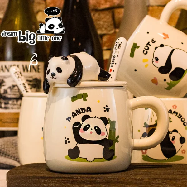 WPLSCPMU0213-216 Cartoon Embossed Panda Mug Ceramic Cup with Lid Coffee Cup
