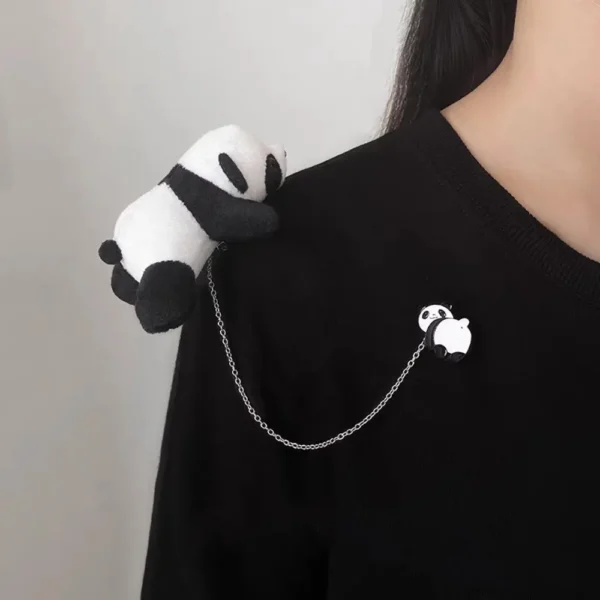 WPDCBR000143-02 Cartoon Lying Panda Plush Toy Doll Brooch Pin