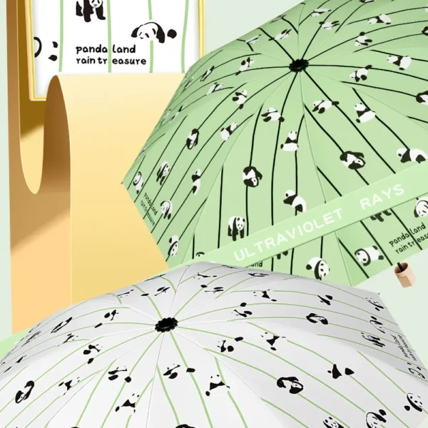 Cartoon Panda and Bamboo Automatic Umbrella Sun and Rain