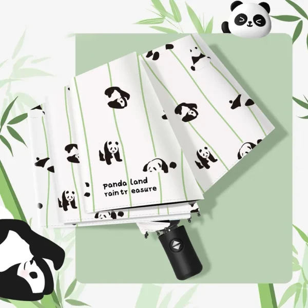 Cartoon Panda and Bamboo Automatic Umbrella Sun and Rain