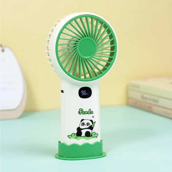 WPLSFN000243-01 Cartoon Panda Bamboo Mini Handheld Fan with Display
