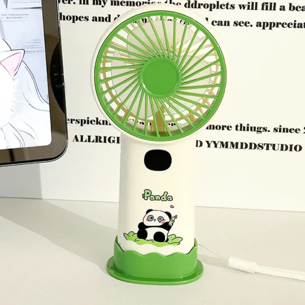 WPLSFN000243-02 Cartoon Panda Bamboo Mini Handheld Fan with Display