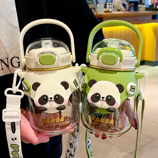Cartoon Panda Design Large Capacity Portable Straw Water Bottle