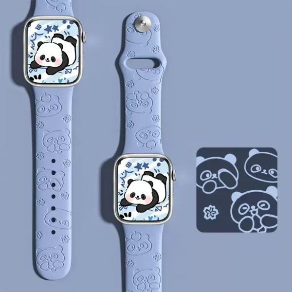 WPASWB000280 Cartoon Panda Engraved Silicone Apple Watch Band Blue