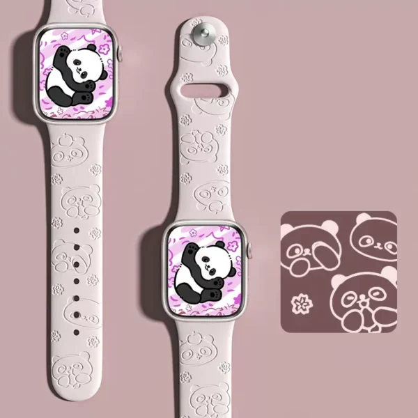 WPASWB000290 Cartoon Panda Engraved Silicone Apple Watch Band Pink