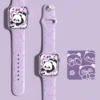Cartoon Panda Engraved Silicone Apple Watch Band Purple