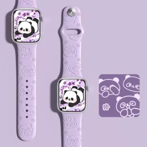 WPASWB000305 Cartoon Panda Engraved Silicone Apple Watch Band Purple
