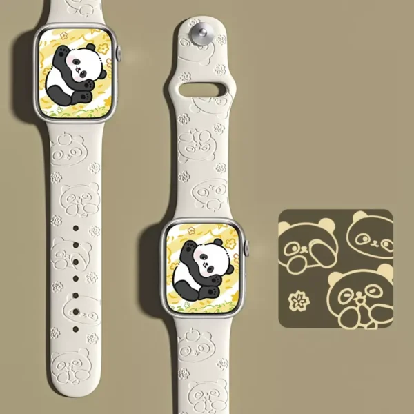 WPASWB000285 Cartoon Panda Engraved Silicone Apple Watch Band Starlight